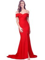 Criss Cross Full Length Long Crepe Prom Dresses UK with Side Split