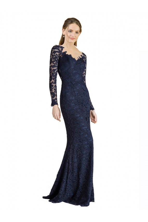 Illusion Long Sleeves Lace Prom Dress with Sheer Keyhole Back UK