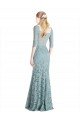 Half Sleeves Pleated Lace Prom Dress with Wrap-Around Portrait Neckline UK