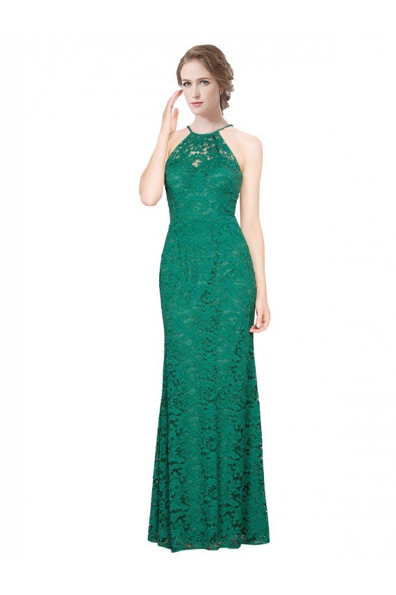 High Illusion Halter Neck Long Lace Prom Dress UK
