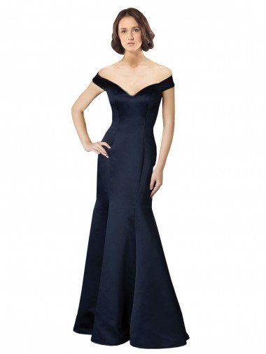 Fit and Flare Satin Prom Dress with Off the Shoulder Neckline UK