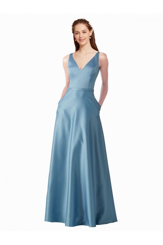 Classic Satin V-Neck A-Line Prom Dress with Pockets UK