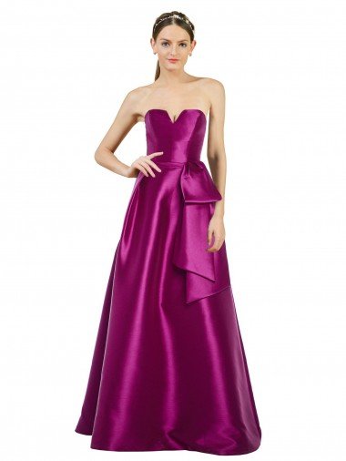 Sleeveless V-Neck Long Satin Prom Dress with Bow Waist UK