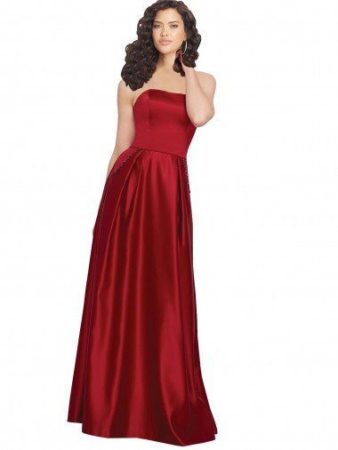 Strapless Satin Prom Dress with Beaded Pocket and Soft Pleating UK