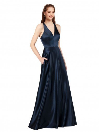 Long Satin Prom Dress with Halter Neckline UK