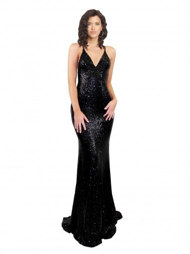 Sleek Fishtail Shaped Open Back Sequin Prom Dress UK