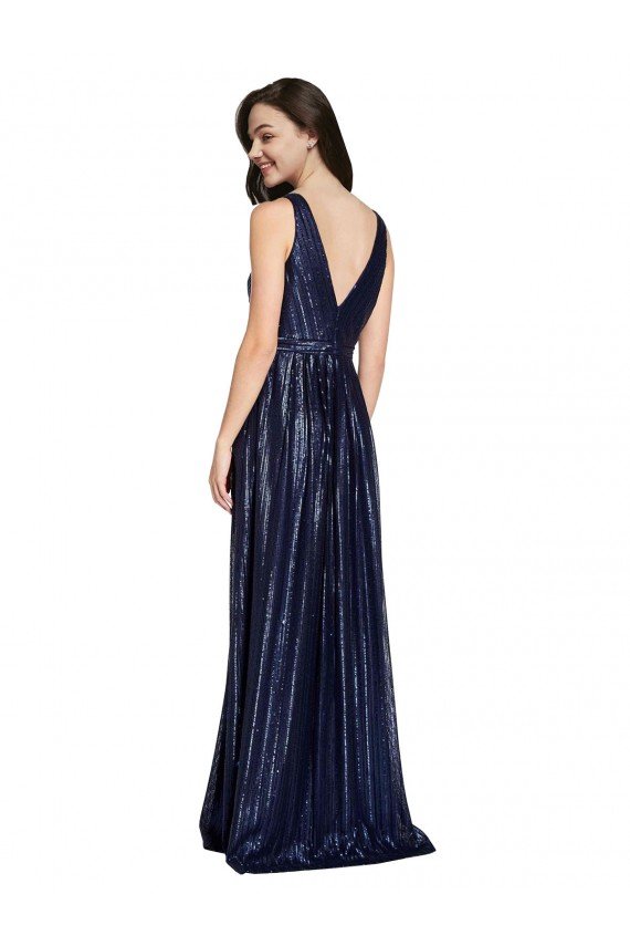 Long V-Neck Sparking Sequin Prom Dress with Low V-Back UK