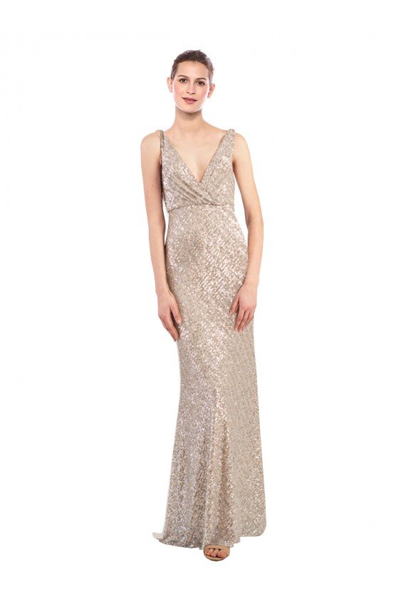 Faux Surplice V-Neck Slim Sparkling Sequin Prom Dress UK