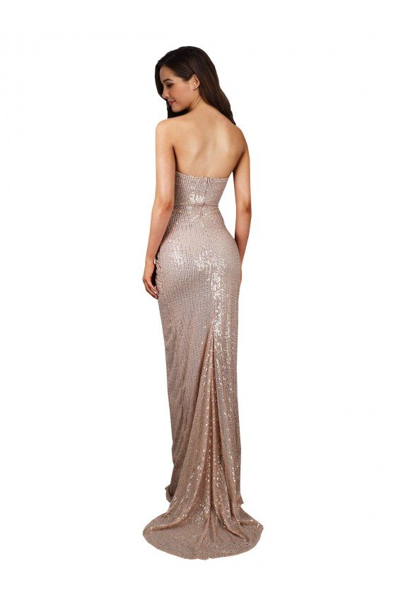 High Slit Scoop Neck Long Sequin Prom Dress UK