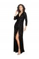 Deep V-Neckline Full Back Long Sleeves Sparkling Sequin Prom Dress with High Slit UK