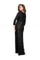 Deep V-Neckline Full Back Long Sleeves Sparkling Sequin Prom Dress with High Slit UK