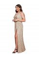 Deep V-Neck Sleeveless Sparkling Sequin Prom Dress with Draped Cowl Back UK