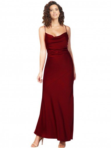 Cowl Neck Low Back Silky Satin Prom Dress with Thin Back Straps UK