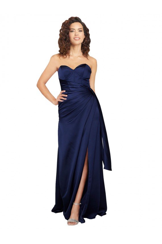 Floor Length Wrap Skirt Silky Satin Prom Dress UK