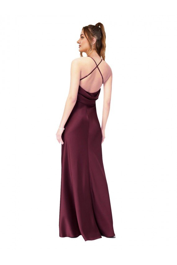 Cowl Back V-Neck Silky Satin Prom Dress UK