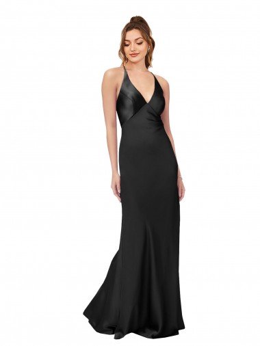 Cowl Back V-Neck Silky Satin Prom Dress UK