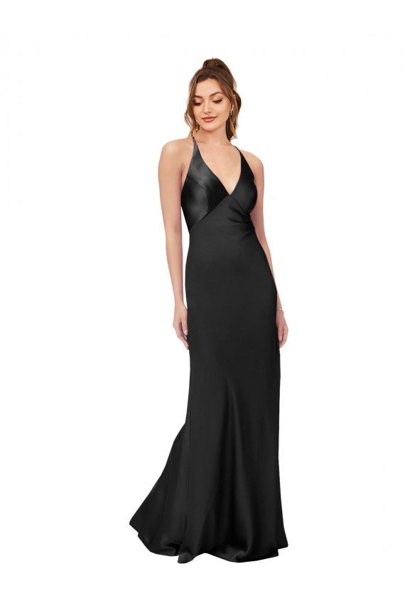 Cowl Back V-Neck Silky Satin Prom Dress UK