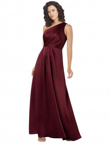 One Shoulder Silky Satin Prom Dress with Subtle Pleats UK