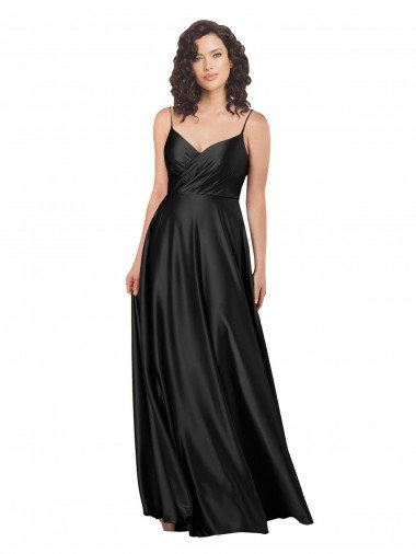 Full Length V-Neckline Silky Satin Prom Dress with Full Skirt UK