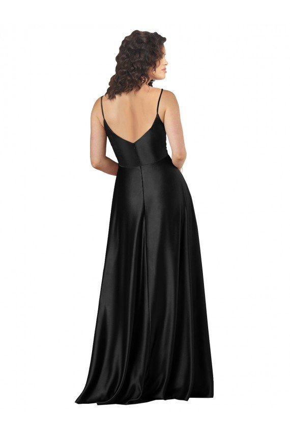 Full Length V-Neckline Silky Satin Prom Dress with Full Skirt UK