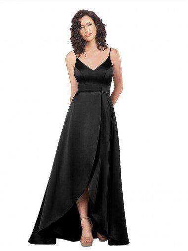 High Low V-Neckline Silky Satin Tulip Prom Dress with Wrap Skirt UK