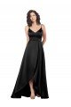 High Low V-Neckline Silky Satin Tulip Prom Dress with Wrap Skirt UK