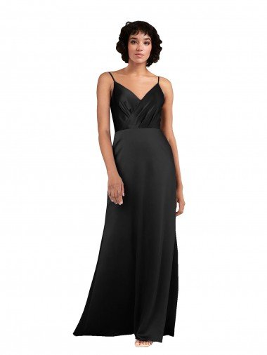 Full Length V-Neckline Silky Satin Prom Dress with Spaghetti Straps UK