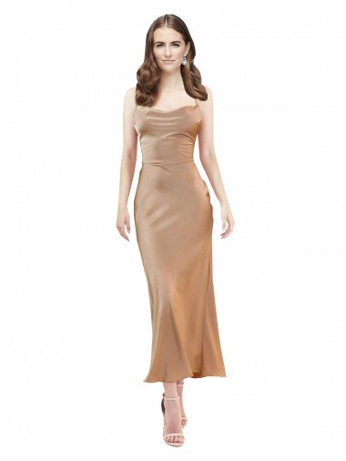 Cowl Neck Silky Satin Midi Length Cocktail Prom Dress / Homecoming Dress Low Back UK