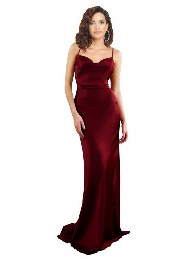 Cowl Neck Long Criss Cross Open Back Silky Satin Prom Dress UK