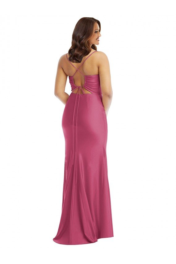 Cowl-Neck Open Tie-Back Silky Satin Mermaid Prom Dress with Frong Slit UK