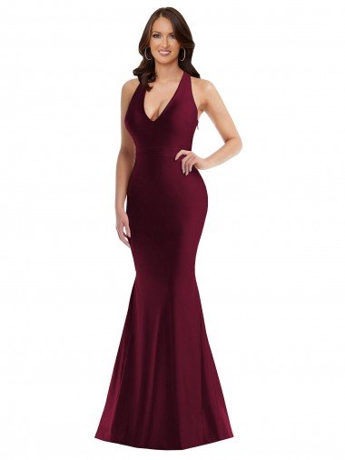 Plunge Neckline Cutout Low Back Silky Satin Mermaid Prom Dress UK