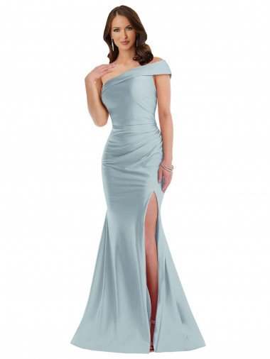 Bias-Cuff One Shoulder Silky Satin Mermaid Prom Dress with Side Slit UK