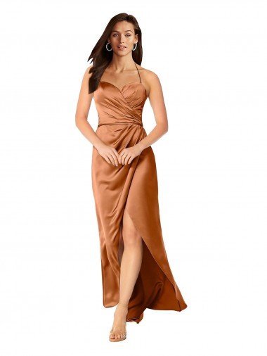 Faux-Wrap Skirt Silky Satin Prom Dress UK