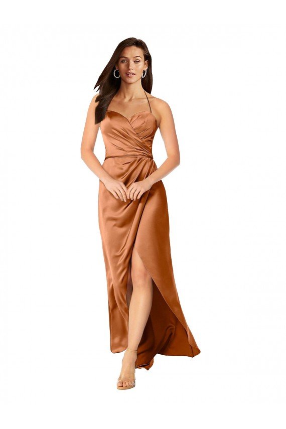 Faux-Wrap Skirt Silky Satin Prom Dress UK