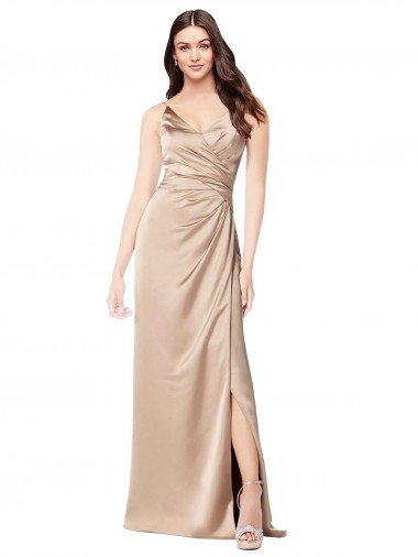 Silky Satin Prom Dress with Draped Surplice Bodice UK