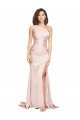 Full Length One Shoulder Long Silky Satin Prom Dress with High Split UK