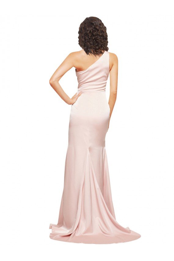 Full Length One Shoulder Long Silky Satin Prom Dress with High Split UK