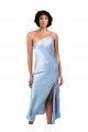 Midi Length Short Silky Satin Cocktail Prom Dress / Homecoming Dress with Asymmetric Neckline and High Side Split UK