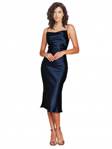 Short Sleeveless Spaghetti Straps Cowl Neckline Silky Satin Cocktail Prom Dress / Homecoming Dress UK