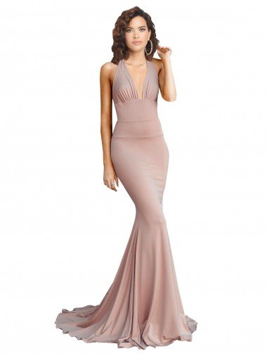 Deep V-Neck Mermaid Low Back Long Spandex Prom Dress UK