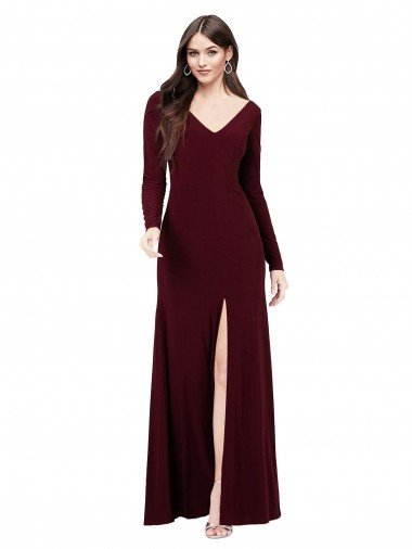 Long Sleeves Spandex Prom Dress with Front Slit UK