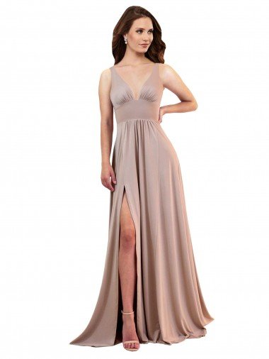 Long A-Line Plunge V-Neckline Spandex Prom Dress with Slit UK