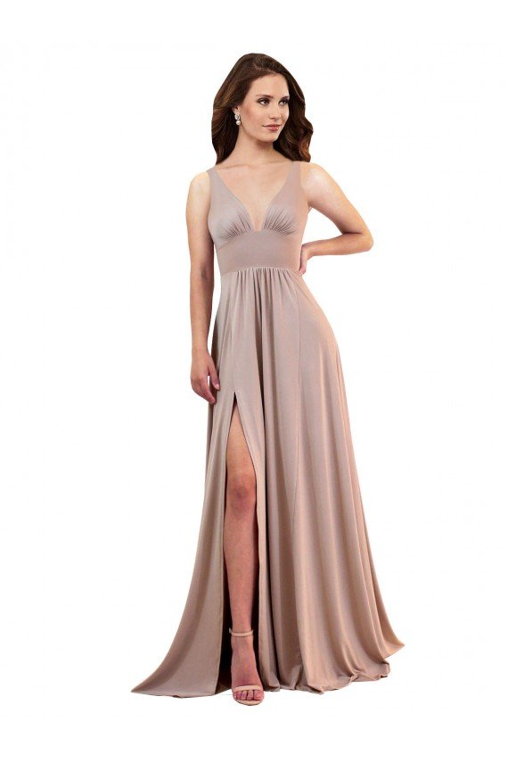 Long A-Line Plunge V-Neckline Spandex Prom Dress with Slit UK