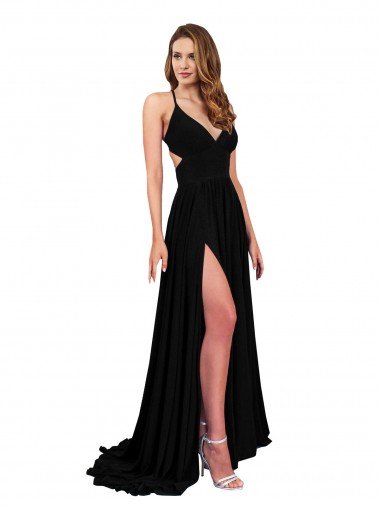 High Slit Open Back Long Spandex Prom Dress with Lined Crossover Bust UK