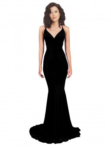 Fishtail Shaped V-Neck Open Back Spandex Prom Dress UK