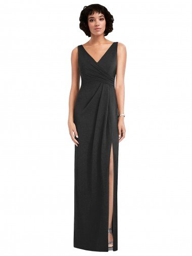 Draped Wrap Maxi Spandex Prom Dress with Front Slit UK