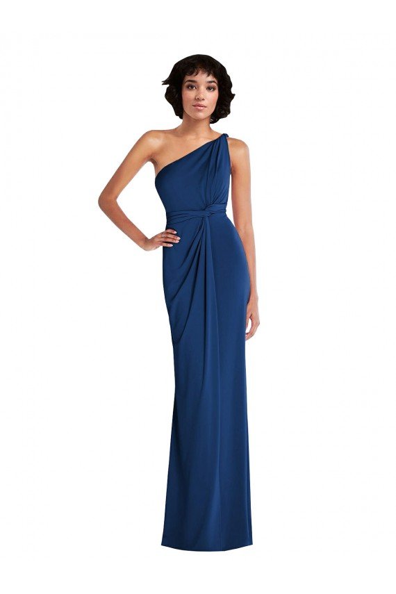 Grecian Inspired One Shoulder Twist Draped Maxi Spandex Prom Dress UK