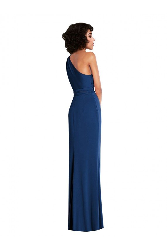 Grecian Inspired One Shoulder Twist Draped Maxi Spandex Prom Dress UK