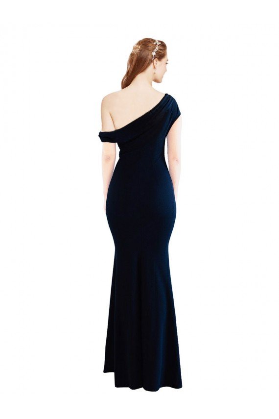 Draped Off the Shoulder Fitted Crepe Prom Dress UK