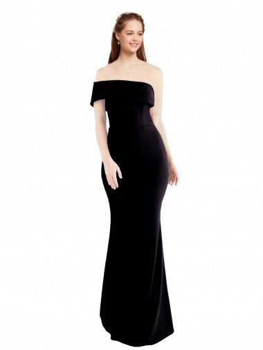 Asymmetrical Draped Off the Shoulder Banded Crepe Prom Dress UK